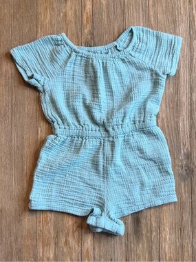 Old Navy Kids Teal Blue Cotton Gauze Romper - snaps between legs, 2t